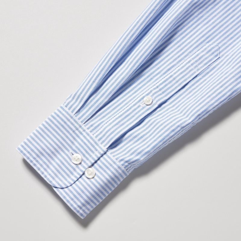 Chemises Uniqlo Oxford Striped Slim-fit Long-sleeve Homme Bleu | 6976012