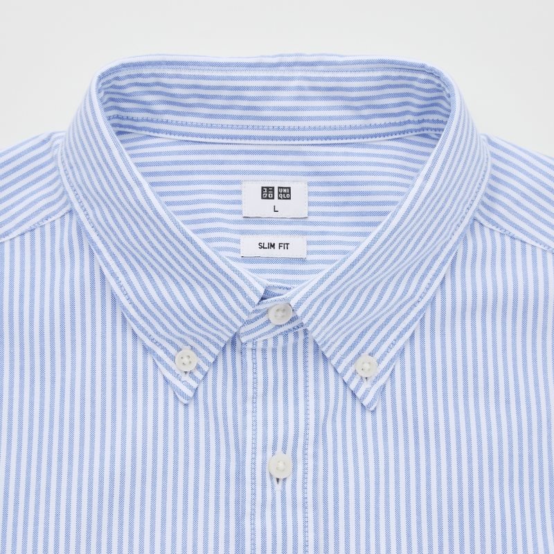 Chemises Uniqlo Oxford Striped Slim-fit Long-sleeve Homme Bleu | 9905881