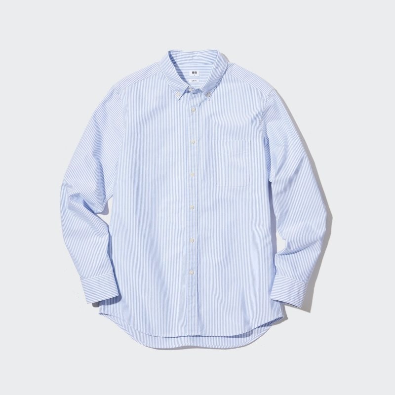 Chemises Uniqlo Oxford Striped Slim-fit Long-sleeve Homme Bleu | 9905881