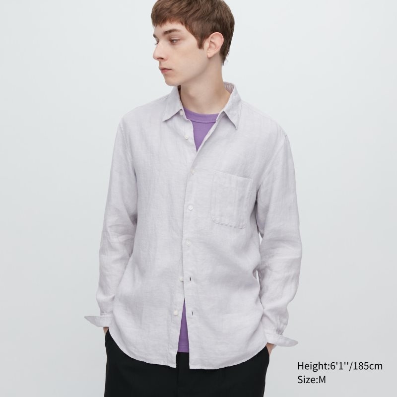Chemises Uniqlo Premium Linen Long-sleeve Homme Grise | 253412