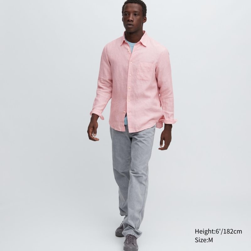 Chemises Uniqlo Premium Linen Long-sleeve Homme Beige | 9170954