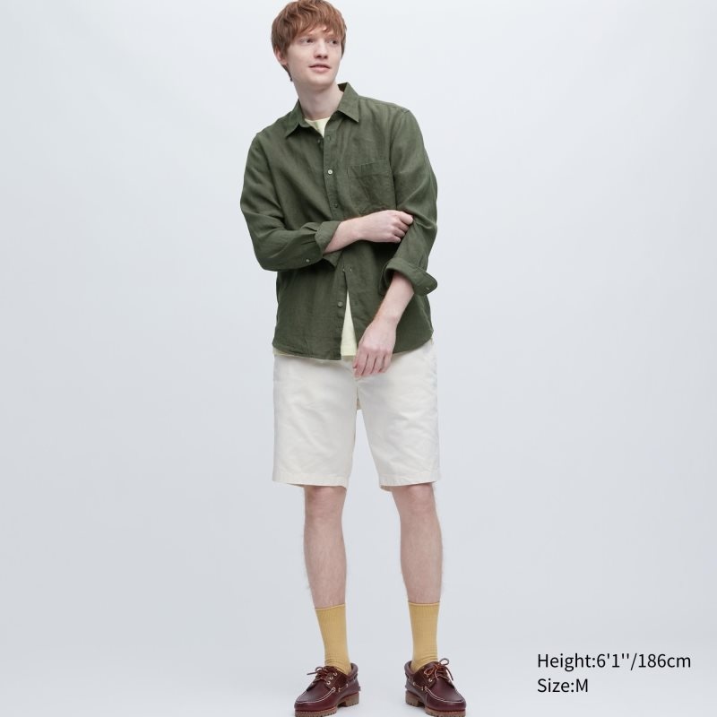 Chemises Uniqlo Premium Linen Long-sleeve Homme Beige | 9170954
