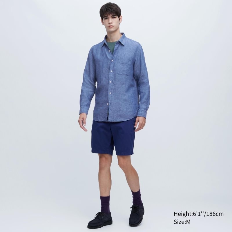 Chemises Uniqlo Premium Linen Long-sleeve Homme Beige | 9170954