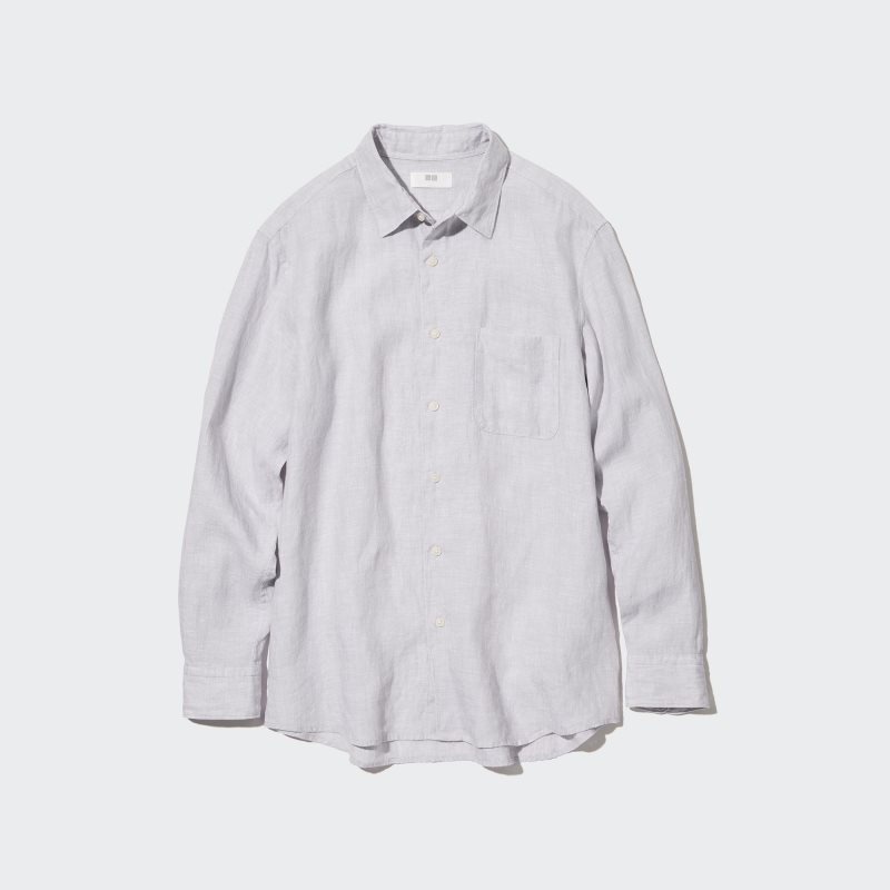 Chemises Uniqlo Premium Linen Long-sleeve Homme Beige | 9170954