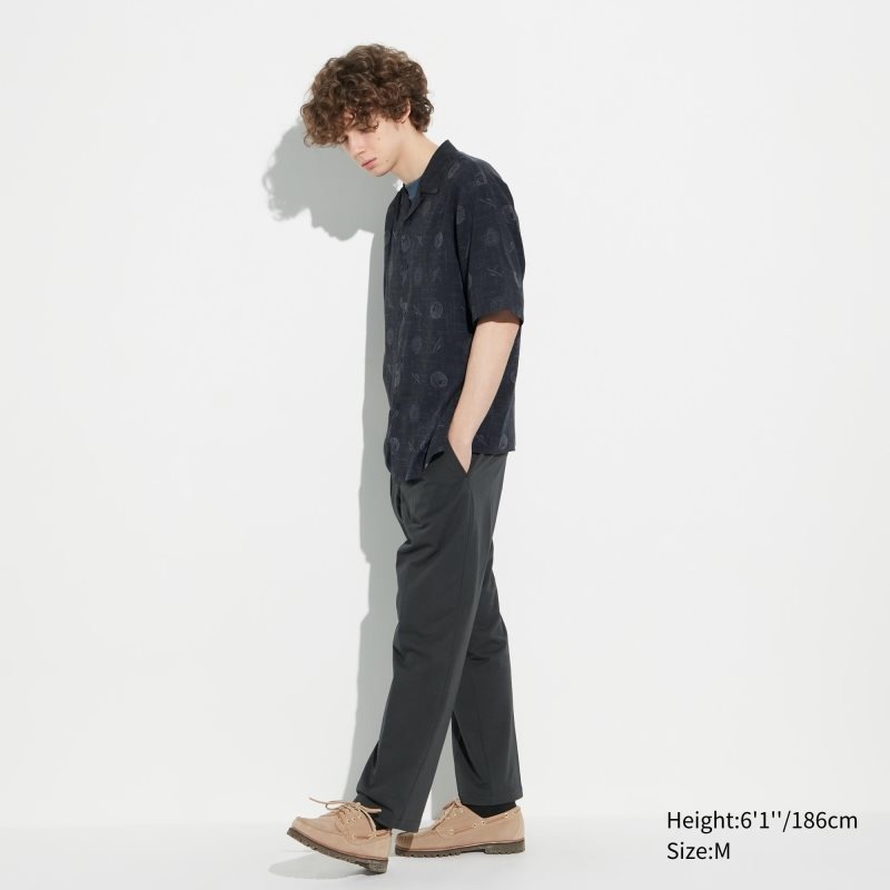Chemises Uniqlo Shochiku Kabuki Open Collar Short-sleeve Homme Noir | 4672665