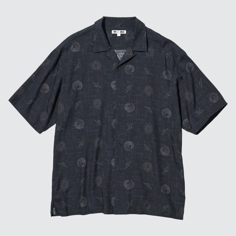 Chemises Uniqlo Shochiku Kabuki Open Collar Short-sleeve Homme Noir | 4672665