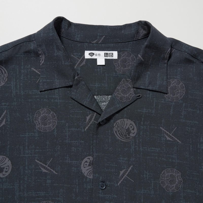 Chemises Uniqlo Shochiku Kabuki Open Collar Short-sleeve Homme Noir | 4672665