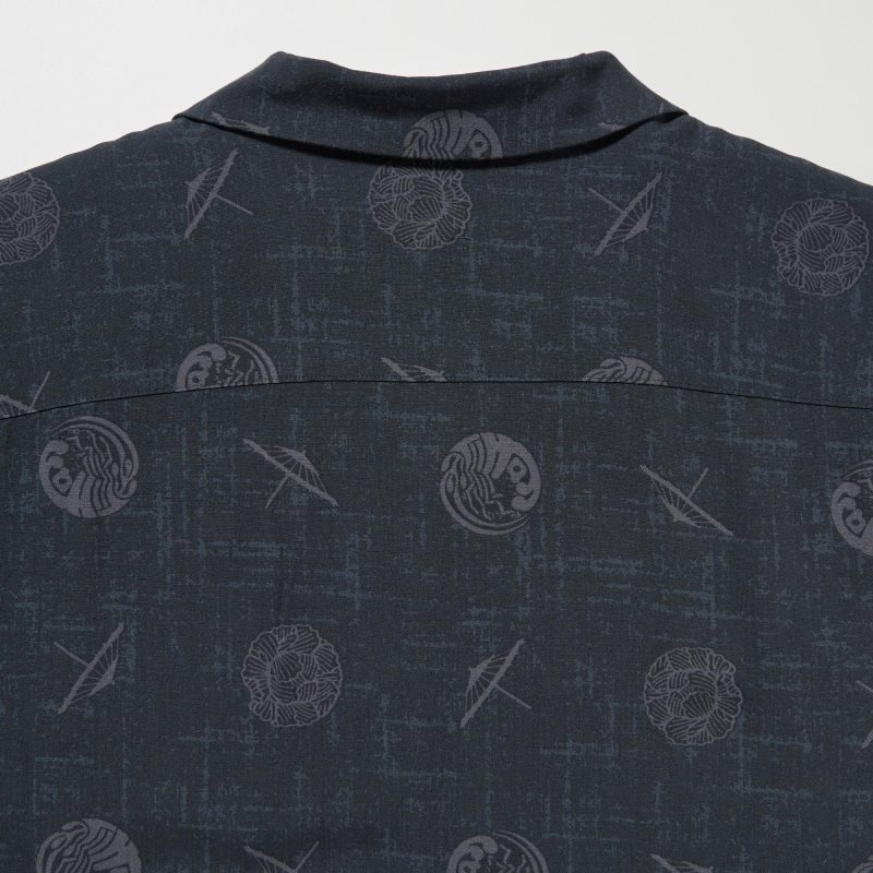 Chemises Uniqlo Shochiku Kabuki Open Collar Short-sleeve Homme Noir | 4672665