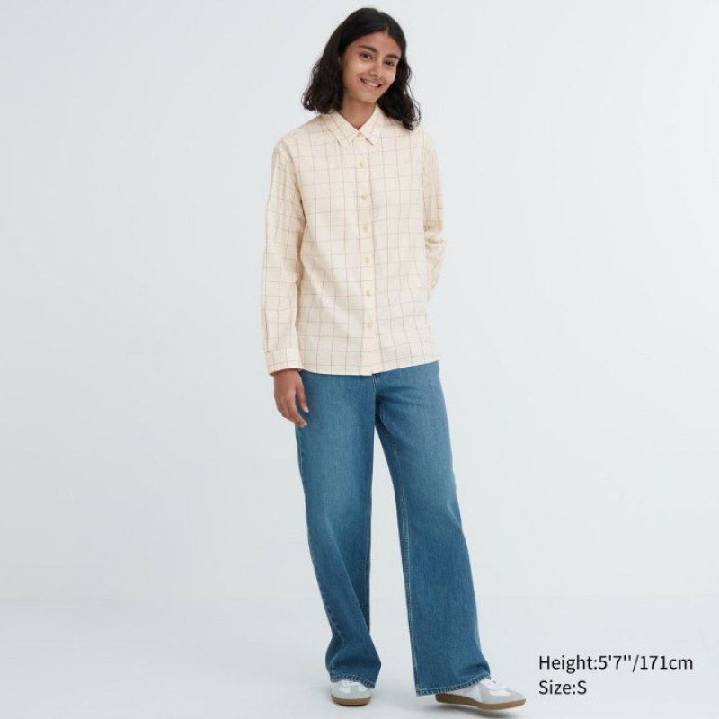 Chemises Uniqlo Soft Brushed Checked Long-Sleeve Femme Blanche | 9207037