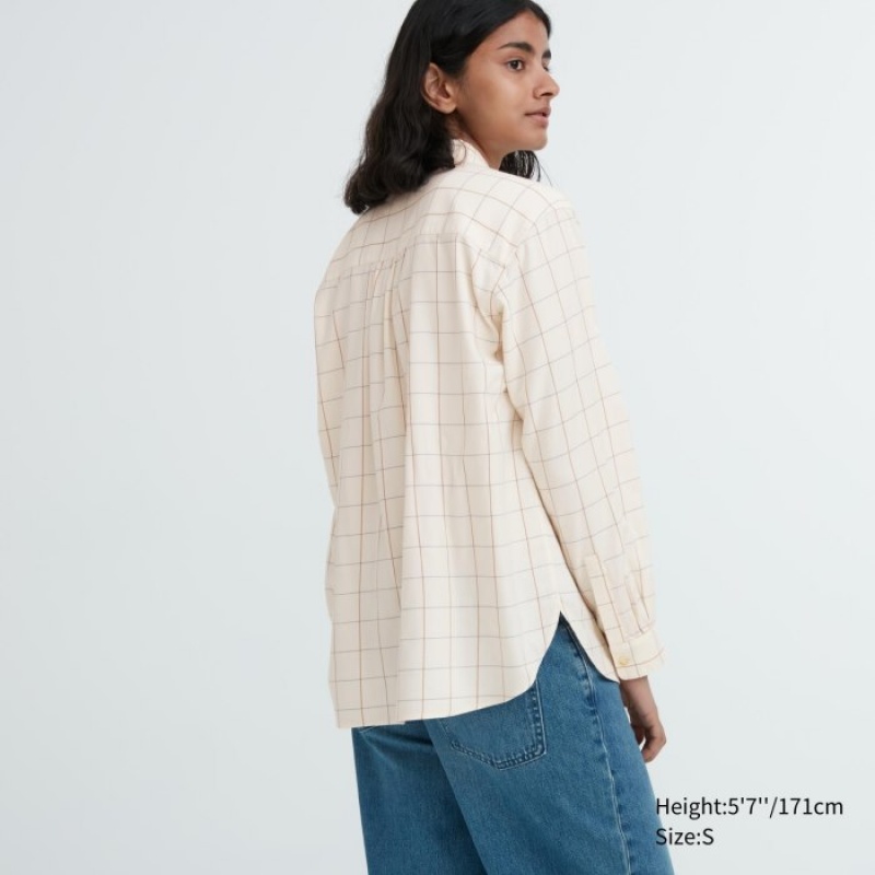 Chemises Uniqlo Soft Brushed Checked Long-Sleeve Femme Blanche | 9207037