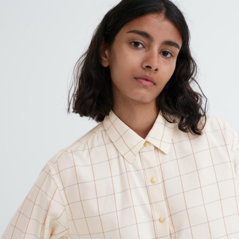 Chemises Uniqlo Soft Brushed Checked Long-Sleeve Femme Blanche | 9207037