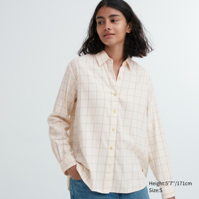 Chemises Uniqlo Soft Brushed Checked Long-Sleeve Femme Blanche | 9207037