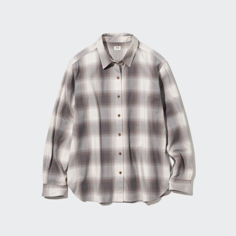 Chemises Uniqlo Soft Brushed Checked Long-Sleeve Femme Marron | 7630245