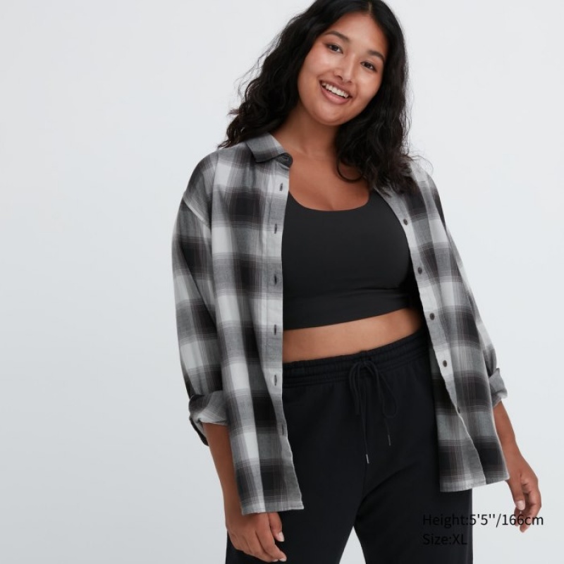 Chemises Uniqlo Soft Brushed Checked Long-Sleeve Femme Grise | 8775451
