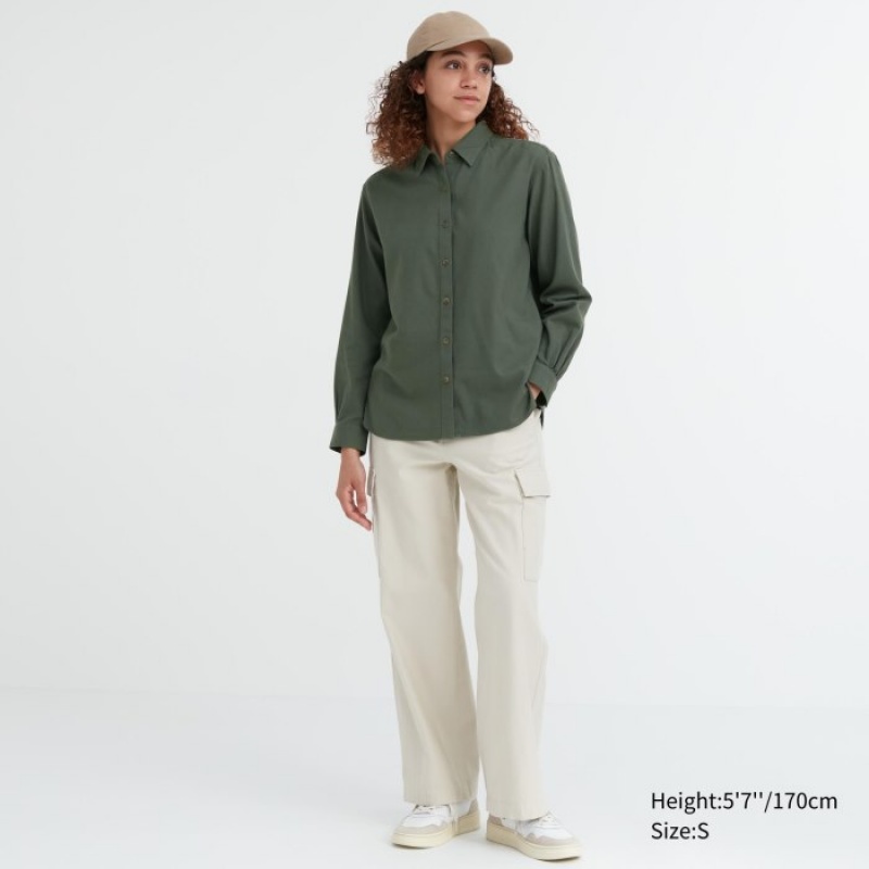 Chemises Uniqlo Soft Brushed Long-Sleeve Femme Vert | 8399848