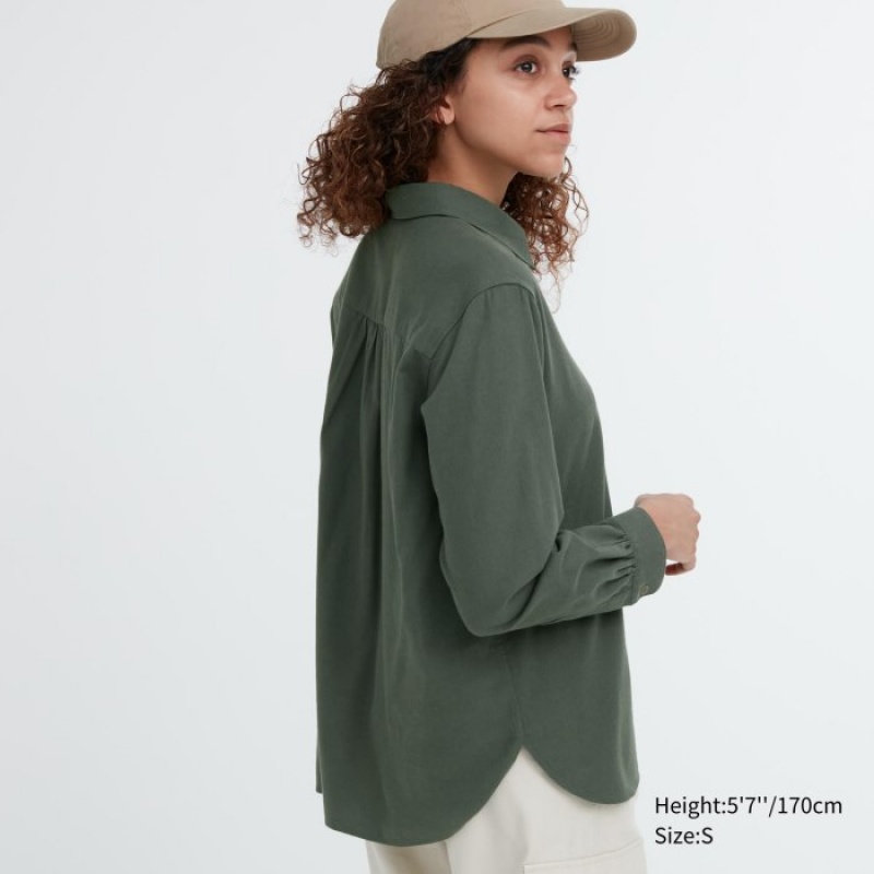 Chemises Uniqlo Soft Brushed Long-Sleeve Femme Vert | 8399848