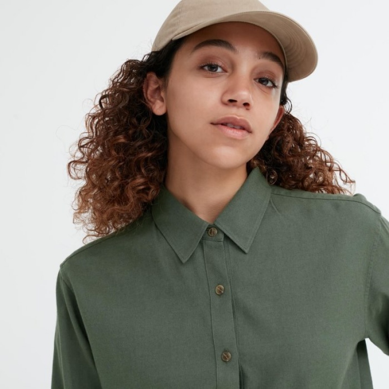Chemises Uniqlo Soft Brushed Long-Sleeve Femme Vert | 8399848