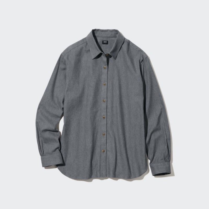 Chemises Uniqlo Soft Brushed Long-Sleeve Femme Grise | 4023853