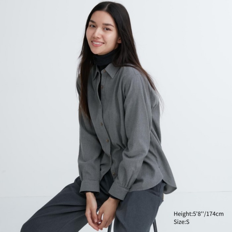 Chemises Uniqlo Soft Brushed Long-Sleeve Femme Grise | 4023853