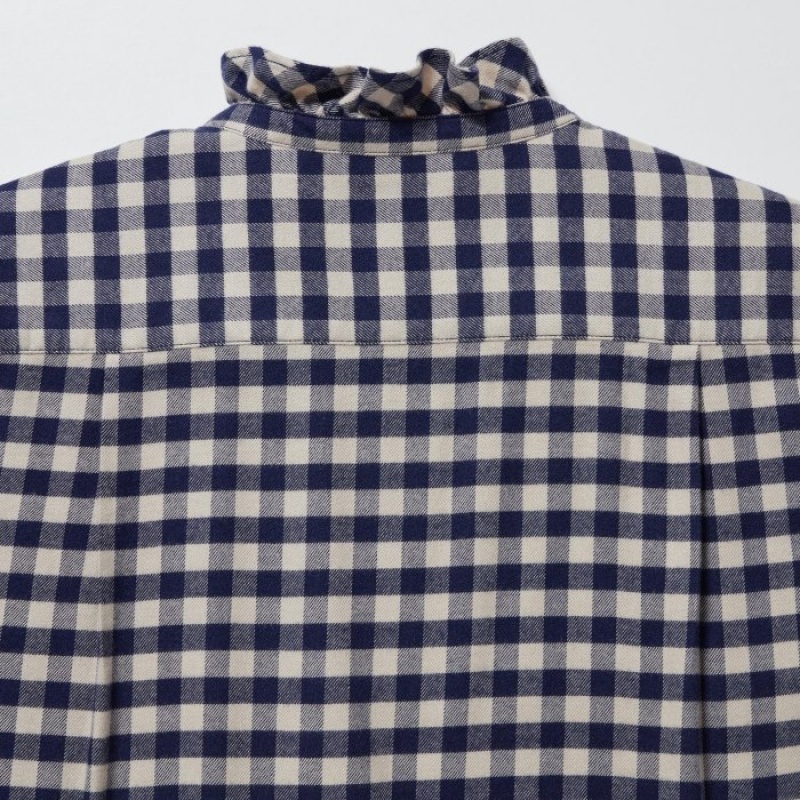 Chemises Uniqlo Soft Brushed Stand Collar Long-Sleeve Femme Bleu | 8057235