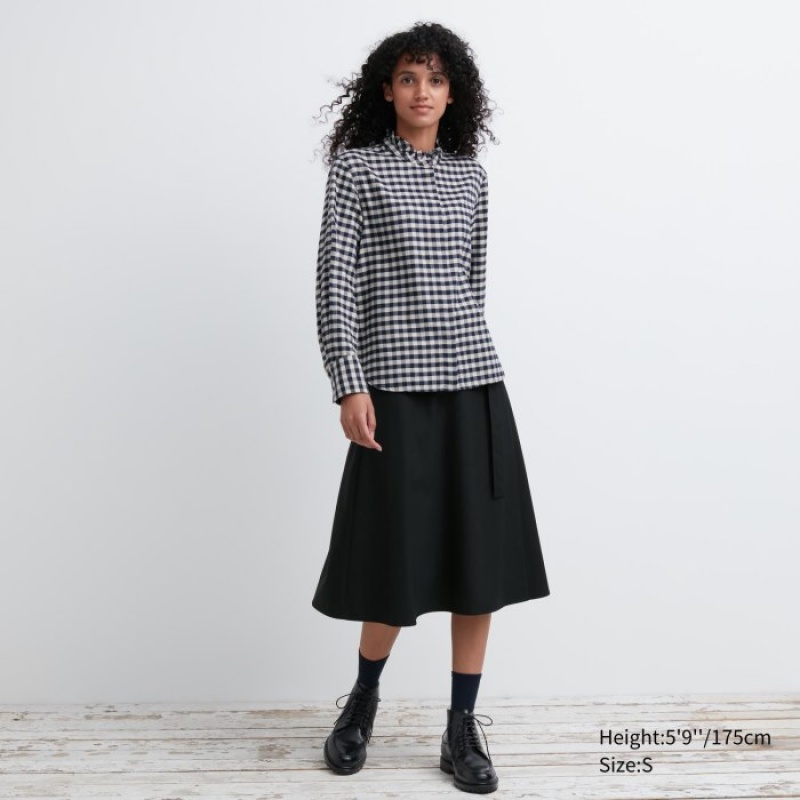 Chemises Uniqlo Soft Brushed Stand Collar Long-Sleeve Femme Bleu | 8057235