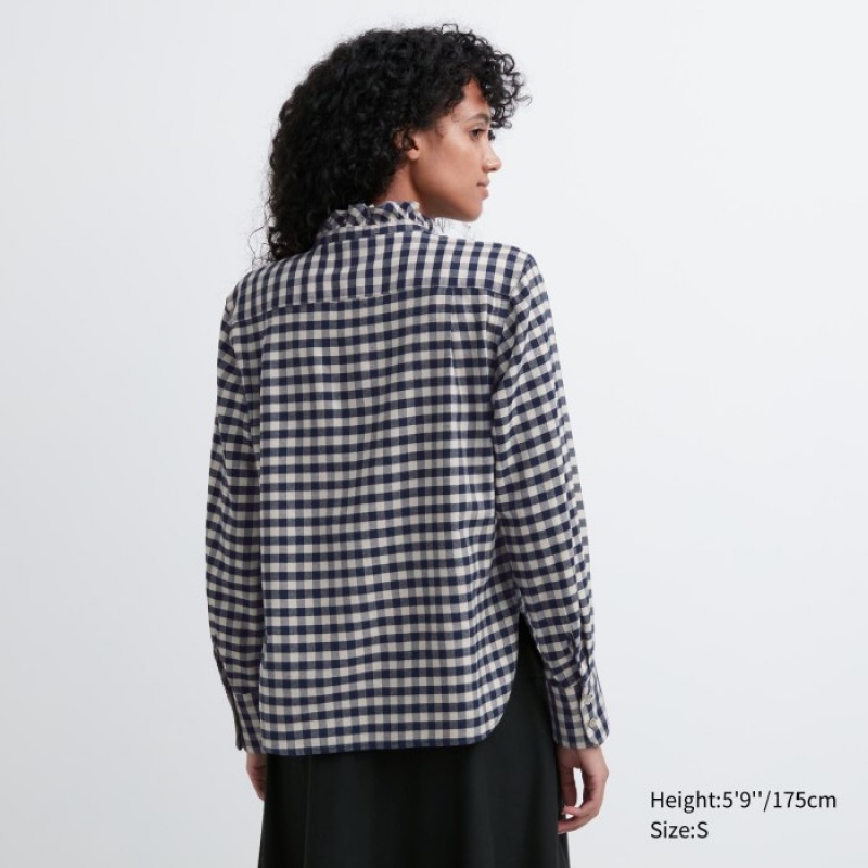 Chemises Uniqlo Soft Brushed Stand Collar Long-Sleeve Femme Bleu | 8057235