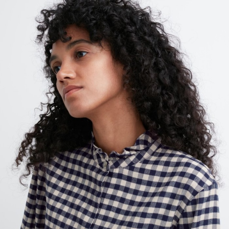 Chemises Uniqlo Soft Brushed Stand Collar Long-Sleeve Femme Bleu | 8057235