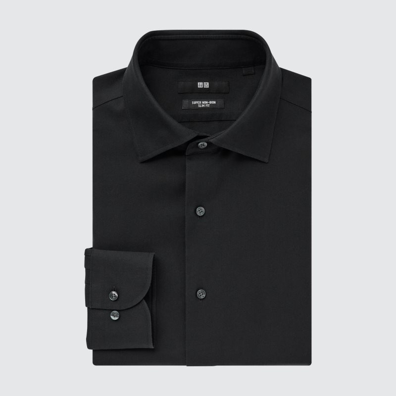 Chemises Uniqlo Super Non-iron Slim-fit Long-sleeve Semi-wide Collar Homme Noir | 1127493
