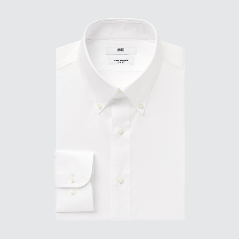 Chemises Uniqlo Super Non-iron Slim-fit Long-sleeve Button Down Collar Homme Blanche | 5621906