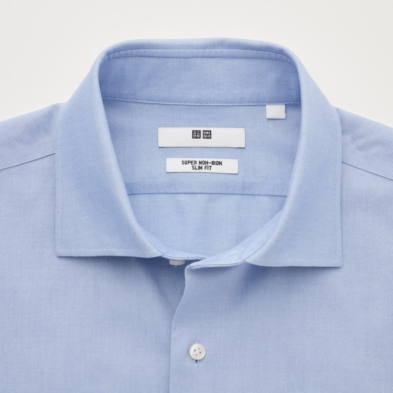 Chemises Uniqlo Super Non-iron Slim-fit Long-sleeve Semi-wide Collar Homme Bleu | 6878527