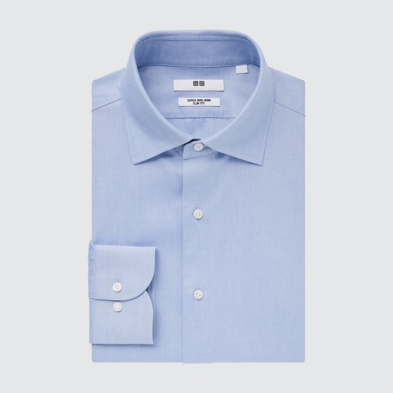 Chemises Uniqlo Super Non-iron Slim-fit Long-sleeve Semi-wide Collar Homme Bleu | 6878527