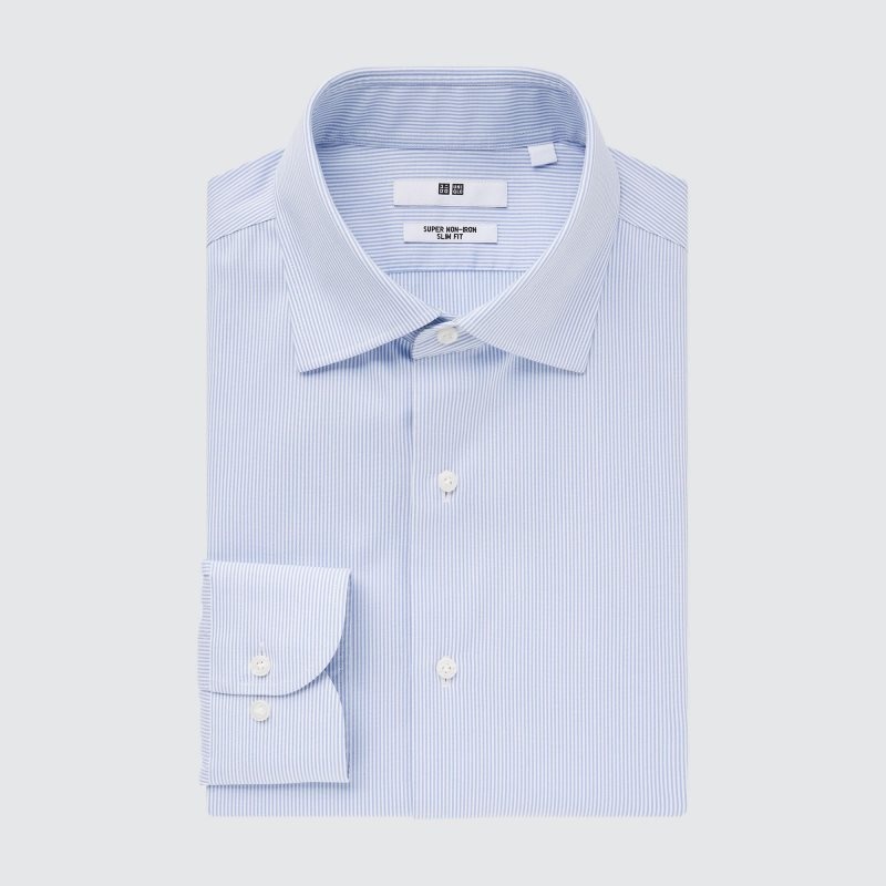Chemises Uniqlo Super Non-iron Striped Slim-fit Long-sleeve Homme Bleu | 1189847