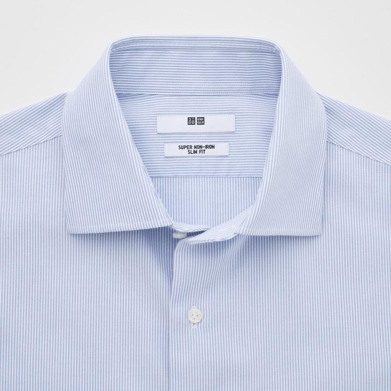 Chemises Uniqlo Super Non-iron Striped Slim-fit Long-sleeve Homme Bleu | 1189847