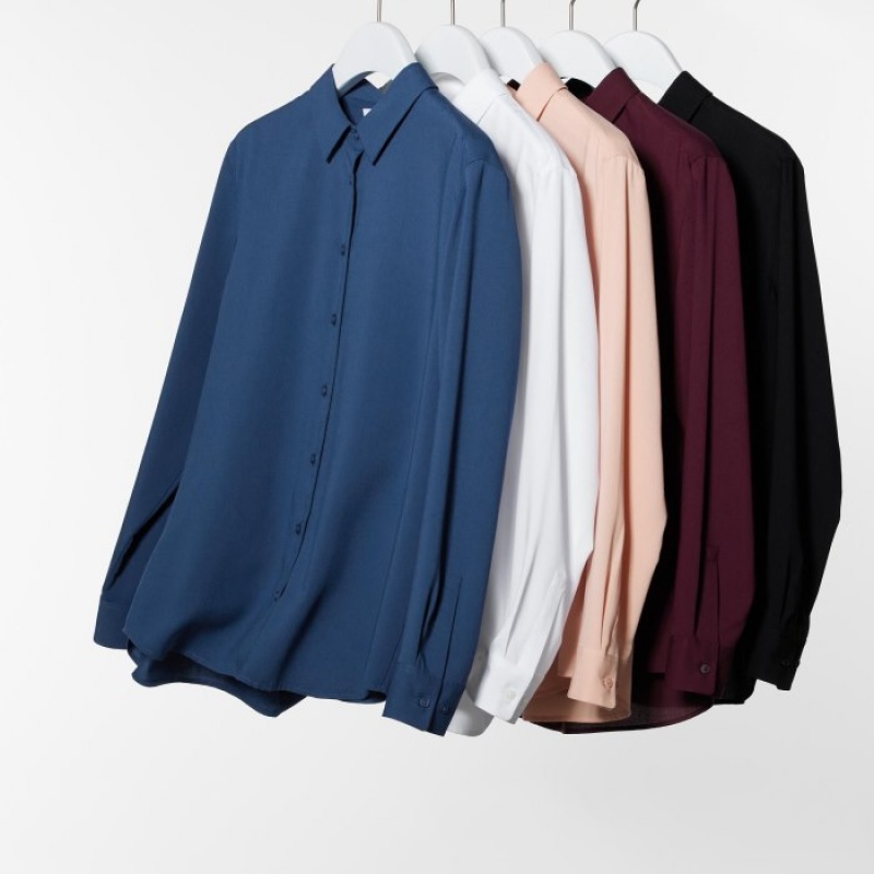 Chemisier Uniqlo Rayon Long-Sleeve Femme Bordeaux | 8162662