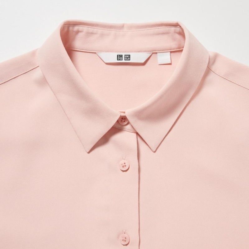 Chemisier Uniqlo Rayon Long-Sleeve Femme Rose | 7212547