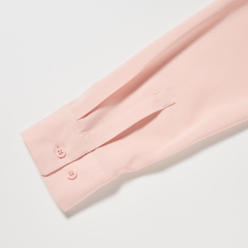 Chemisier Uniqlo Rayon Long-Sleeve Femme Rose | 7212547