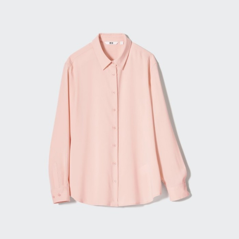 Chemisier Uniqlo Rayon Long-Sleeve Femme Blanche | 5342367