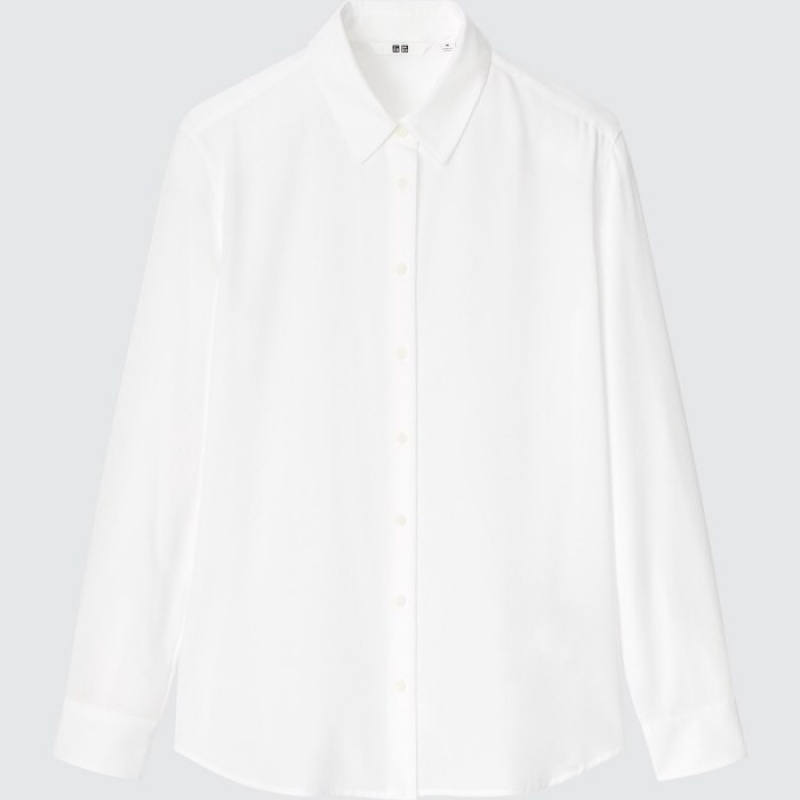 Chemisier Uniqlo Rayon Long-Sleeve Femme Blanche | 5342367