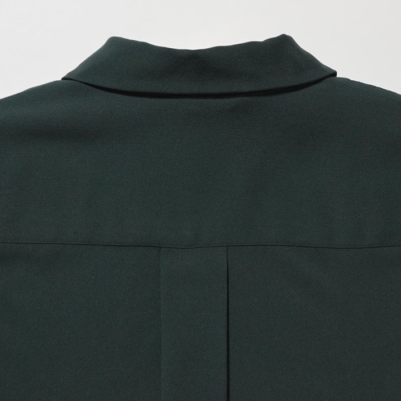 Chemisier Uniqlo Rayon Skipper Collar 3/4-Sleeve Femme Vert | 767232
