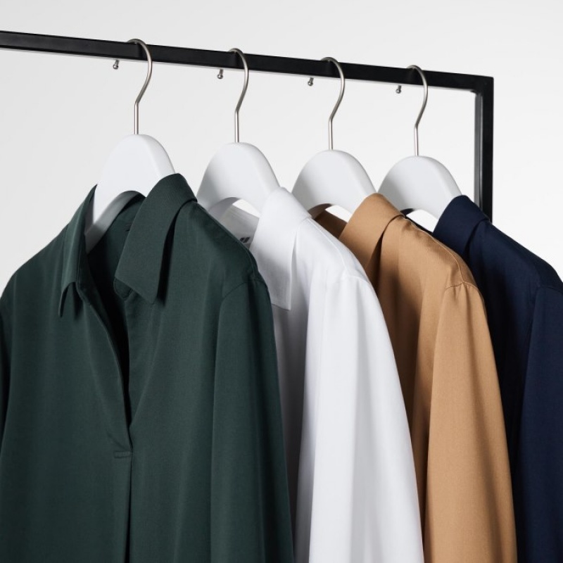Chemisier Uniqlo Rayon Skipper Collar 3/4-Sleeve Femme Vert | 767232