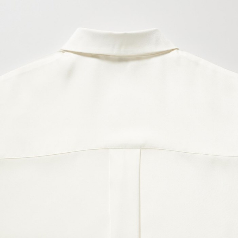 Chemisier Uniqlo Satin Long-Sleeve Femme Blanche | 5444038
