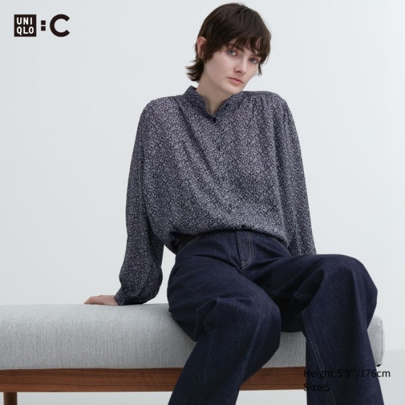 Chemisier Uniqlo Volume Long-Sleeve Femme Noir | 1506338