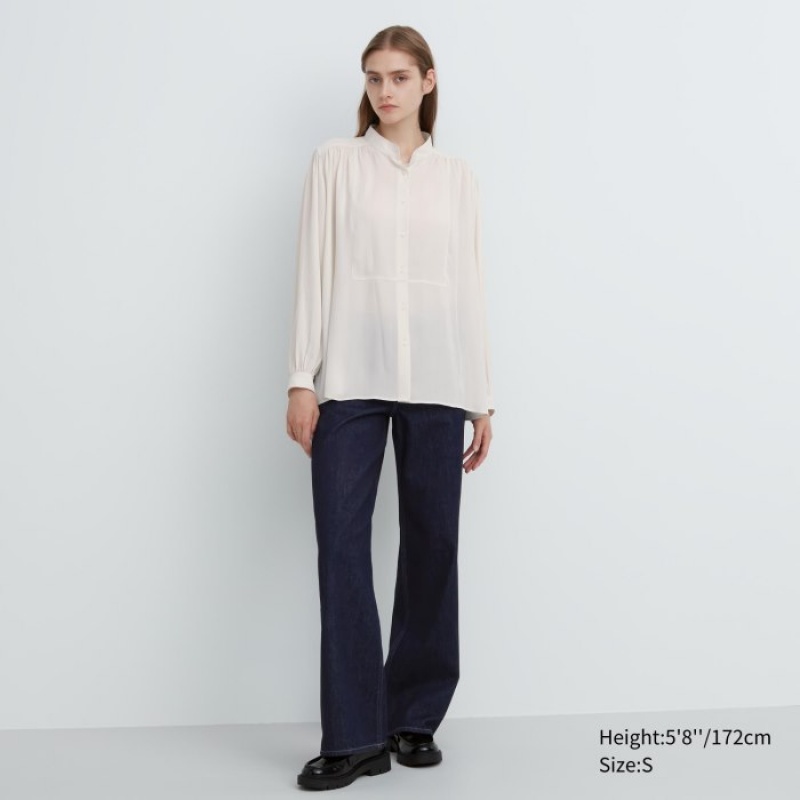 Chemisier Uniqlo Volume Long-Sleeve Femme Blanche | 2266428