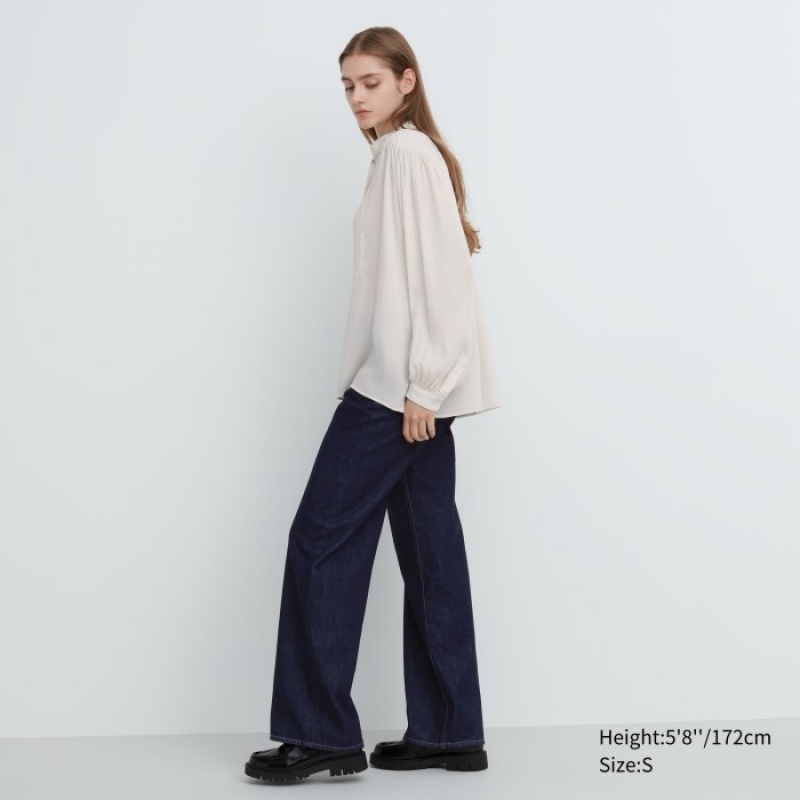 Chemisier Uniqlo Volume Long-Sleeve Femme Blanche | 2266428