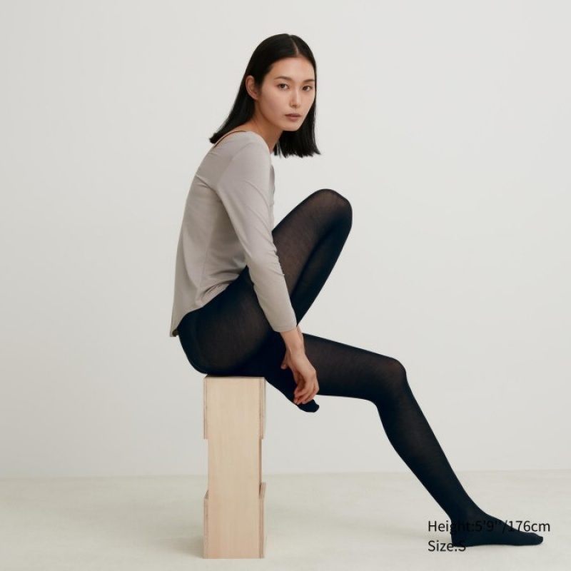Collant Uniqlo HEATTECH Knitted Sheer Femme Noir | 6250886