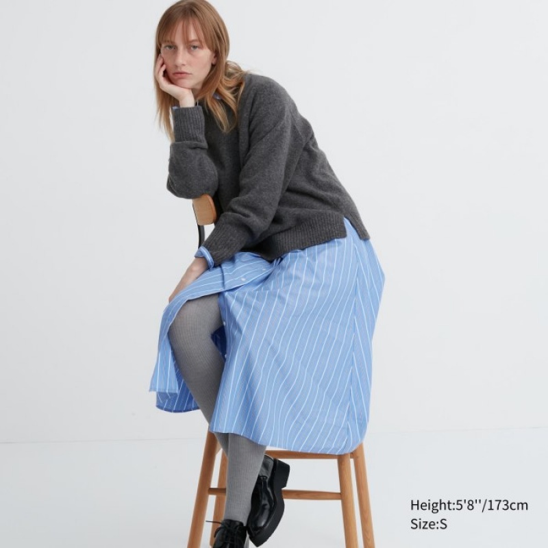 Collant Uniqlo HEATTECH Ribbed Knitted Femme Grise | 6059046