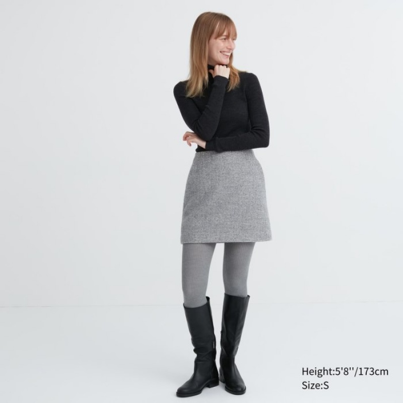 Collant Uniqlo HEATTECH Ribbed Knitted Femme Grise | 6059046