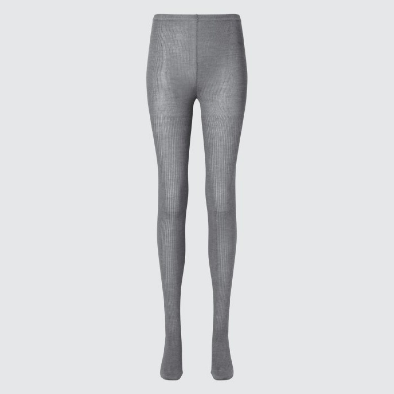 Collant Uniqlo HEATTECH Ribbed Knitted Femme Grise | 6059046