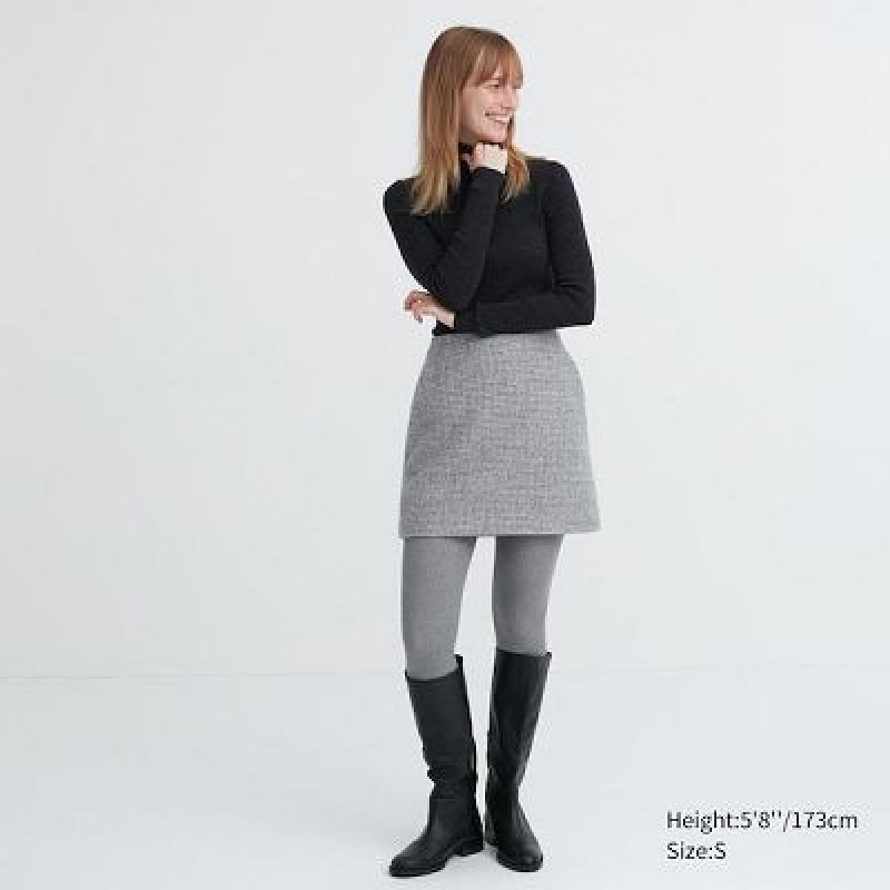 Collant Uniqlo HEATTECH Ribbed Knitted Femme Grise | 2227702