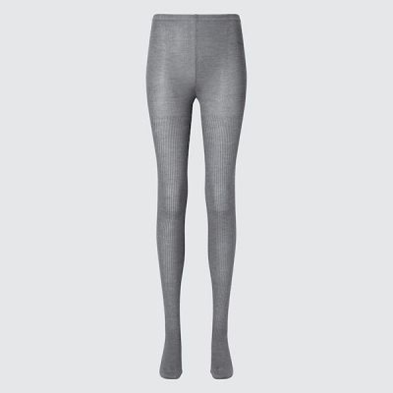 Collant Uniqlo HEATTECH Ribbed Knitted Femme Grise | 2227702